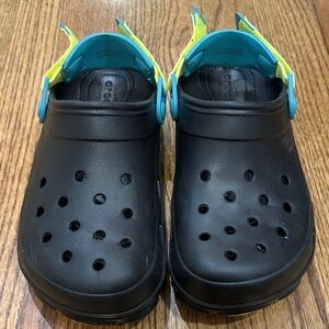 CROCS Men's Black with Blue and Yellow Adjustable straps